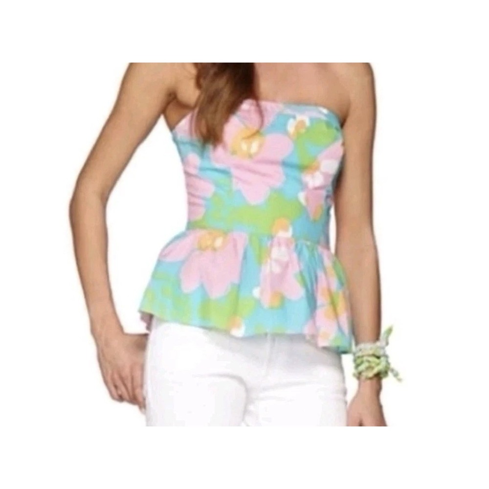 Lilly Pulitzer Women‎ 0 Stretch Fluorescent Floral Peplum Tube Top Flowers NWOT